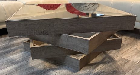 Modern Glass Top Coffee Table with Wood Base