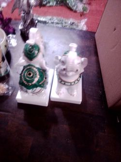 White Ceramic Elephant Figurines Set of 2