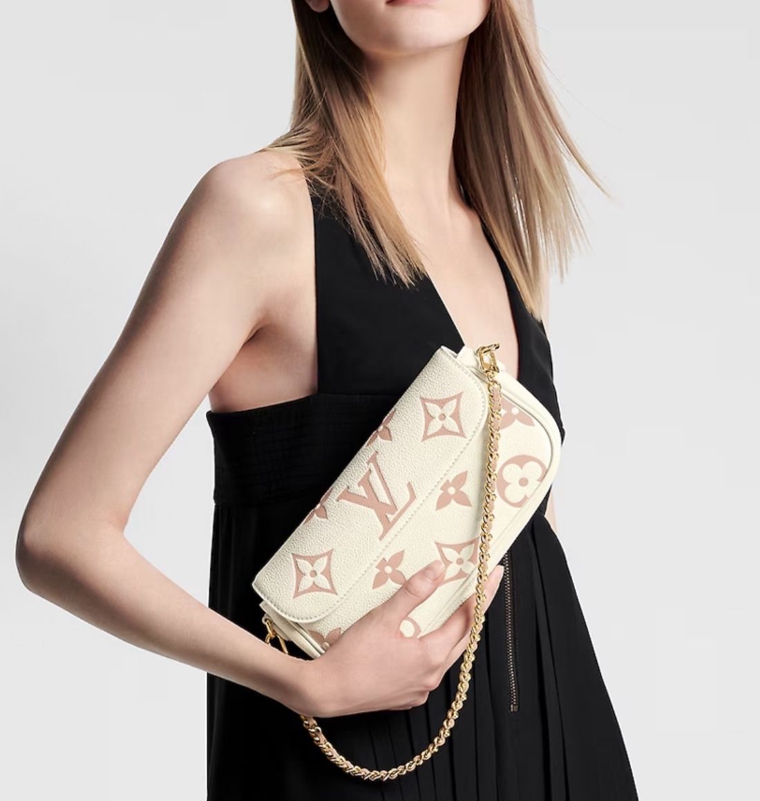 LOUIS VUITTON IVY Logo Logo Cowhide Baguette Bag Single Shoulder Crossbody Wallet Latte White Pink (776)67