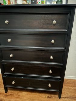 Black  5-Drawer Tall Dresser and two night stands