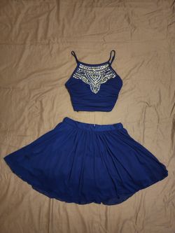 Blue Two Piece Halter Dress Set