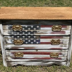 Custom Refinished Patriotic Themed Vintage Chest Of Drawers