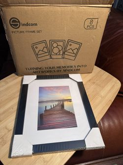 New 100% Solid Wood 8x10 Picture Frame Set of 8; Black Frame Display Photo 5x7 w/Mat or 8 x 10 without Mat; 8 Pack, Black