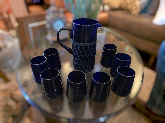 Cobalt Blue Glass Pitcher Set 9pc.