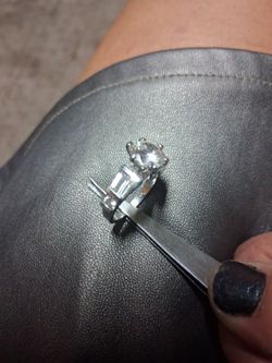 Silver Solitaire Ring with Baguette Accents