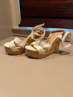 Shoedazzle, White/Cream Platform Wedge Heels