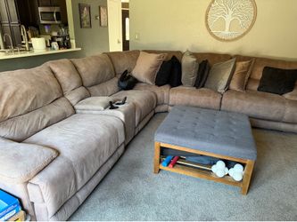 Title: Large Reclining L-Shaped Sectional Sofa with Cup Holders - Taupe/Mocha