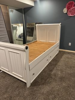Twin Size White Trundle Bed Frame&Two Mattress To Complete The Set