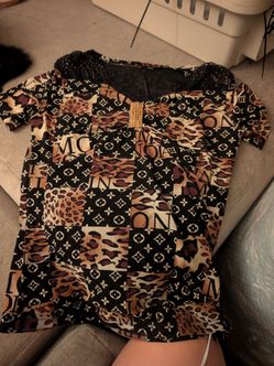 Monogram Leopard Print Short Sleeve Top