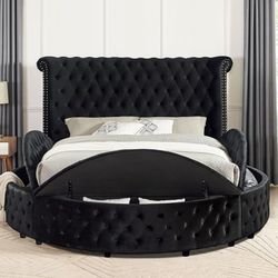 Brand New Black Velvet Queen Storage Bed Frame (Available In Eastern King)