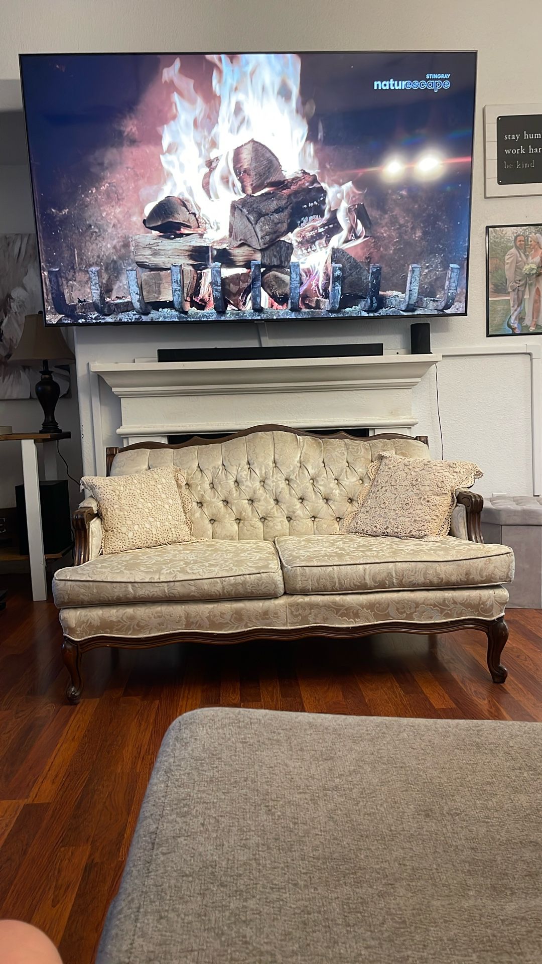 Antique Couch W Wood Accents