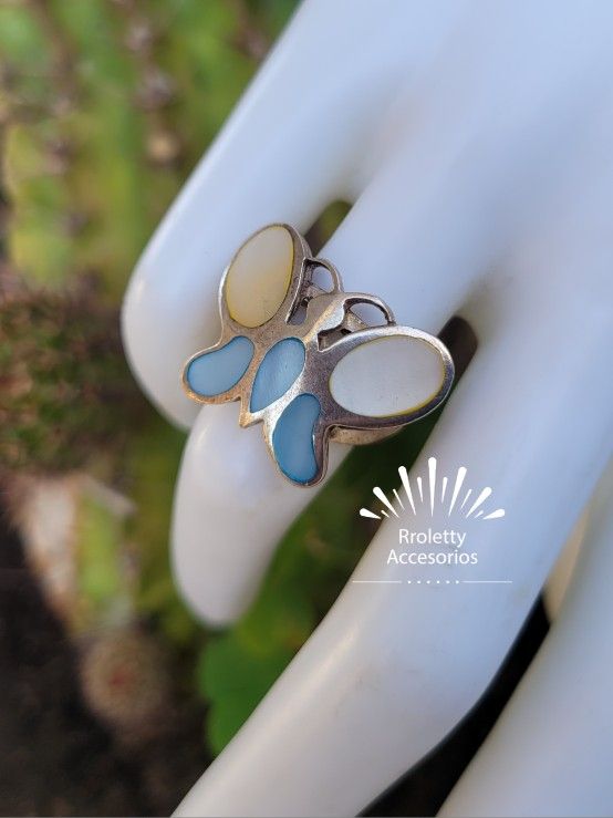 Sterling Silver 925 Ring Butterfly Design With Opal Stone