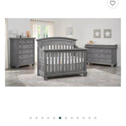 4 in 1 farmhouse convertible crib + Dresser With Changing Table Topper included