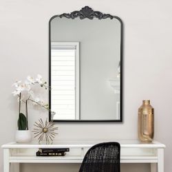 Traditional Wall Mirror, Black Bathroom Mirror Baroque Inspired Wall Décor, Accent Mirror for Vanity Entryway and Living Room, 19” x 30.5