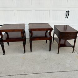 George III Style Flame Mahogany Tooled Leather Top 2 Tier Side/accent Table