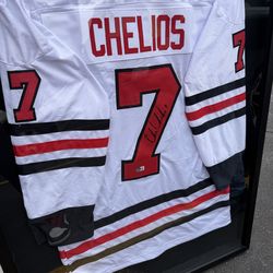 Chicago Blackhawks chris chelios signed jersey glass frame