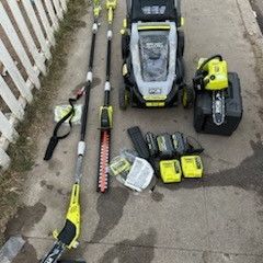 Ryobi Lawn Mower Chainsaw Trimmer Polé Saw 3 Battery
