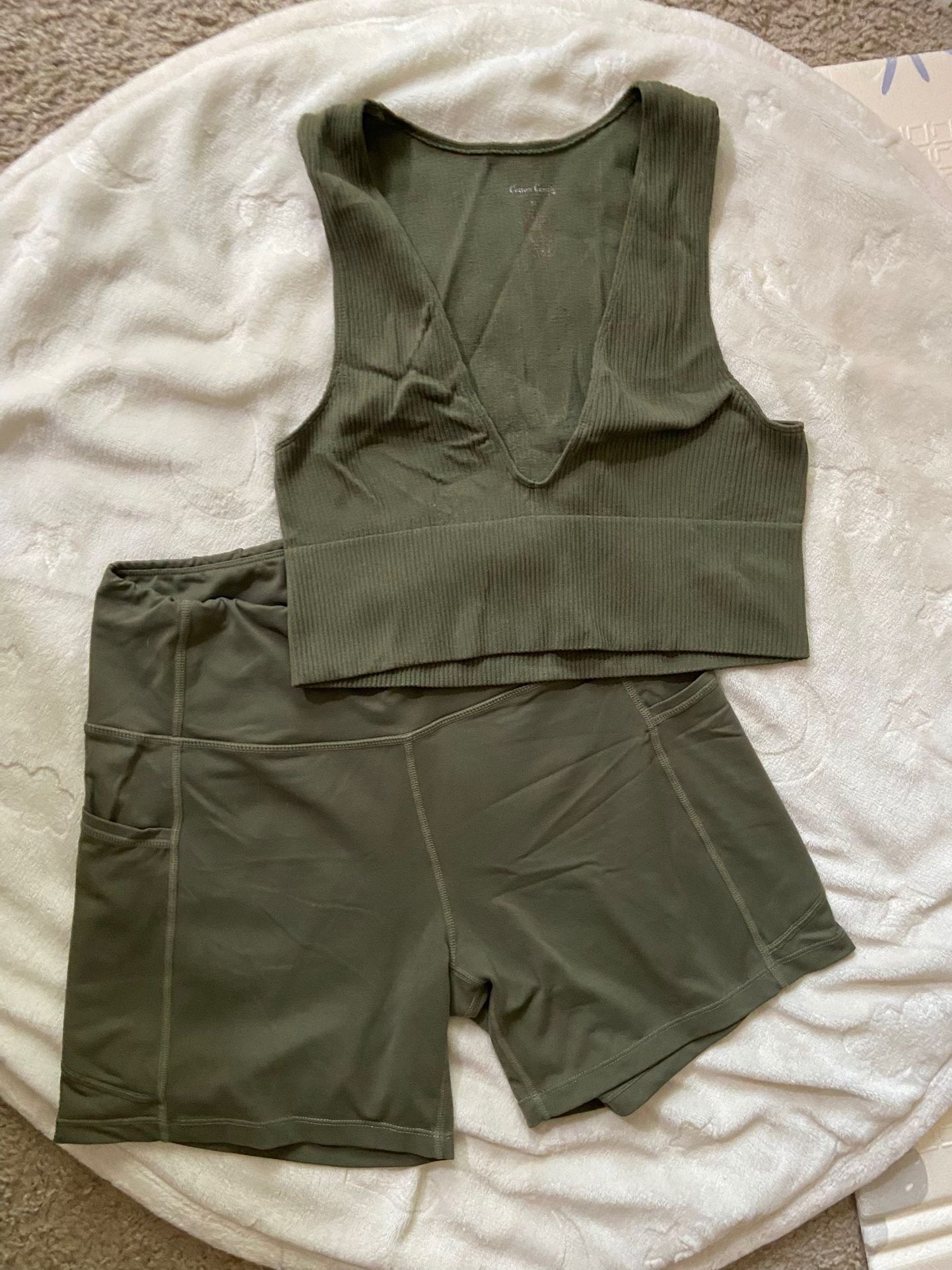 Olive Bike Shorts & Bralette Set