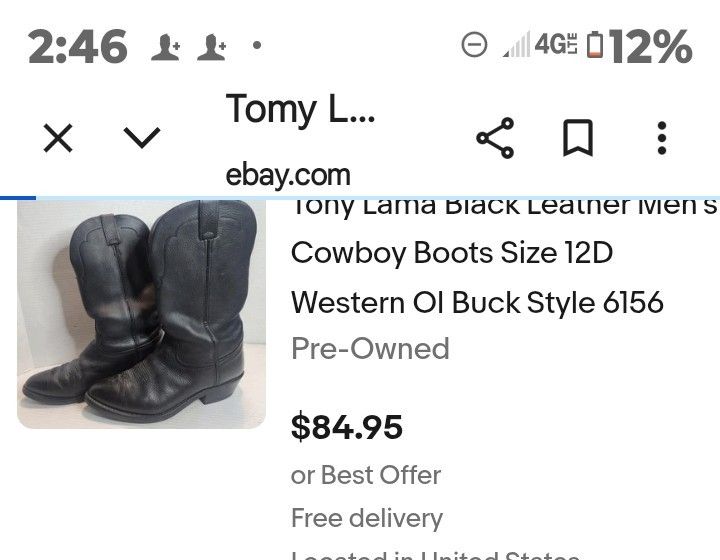 Tony Lama Black Leather Boots - Main Image