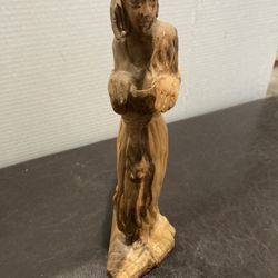 Hand-carved  Primitive Woman Carrying Water Jug