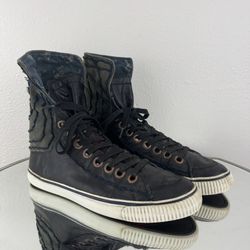 TRUE RELIGION Y2K Mens Black Hannibal Canvas High Top Fold Over Sneakers