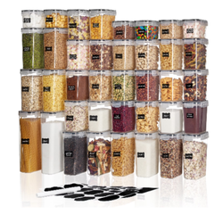 Black Airtight Food Storage Containers Set, 38 pcs Plastic Kitchen and Pantry Organization Canisters