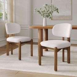 ModernLuxe Assembly Required Beige Upholstered MidCentury Walnut Finished Frame Dining Chairs Set of 2