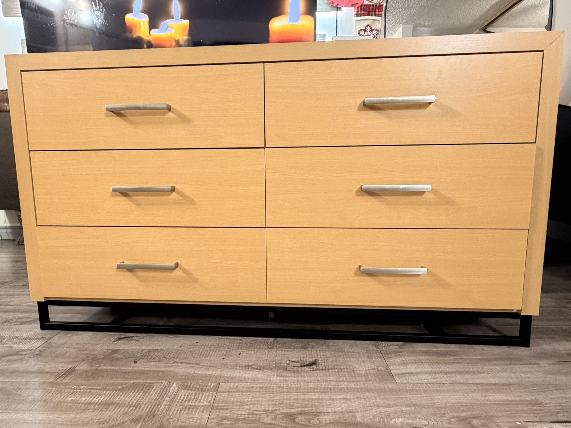 New Contemporary 6 Drawer Double Dresser, Natural and Black