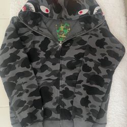 BAPE Shark Grey And Black Hoodie Comes With Tags And Bag Size Medium