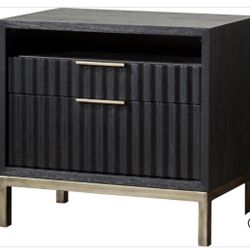 Pair of Domusindod Perdana Indonesian Natural Oak Wood 2-drawer Night stand Black-Gold