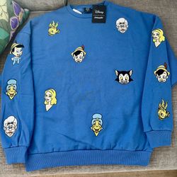 DISNEY X CAKEWORTHY 85th ANNIVERSARY  PINNOCHIO patches Sweater blue collectors Unisex NEW W/TAGS!