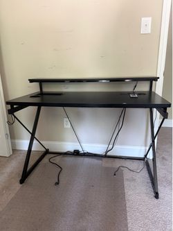 Black Metal Gaming Desk with Monitor Riser