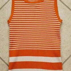 Women's Michael Kors Sleeveless Tank Top Shirt Size M Orange White Striped