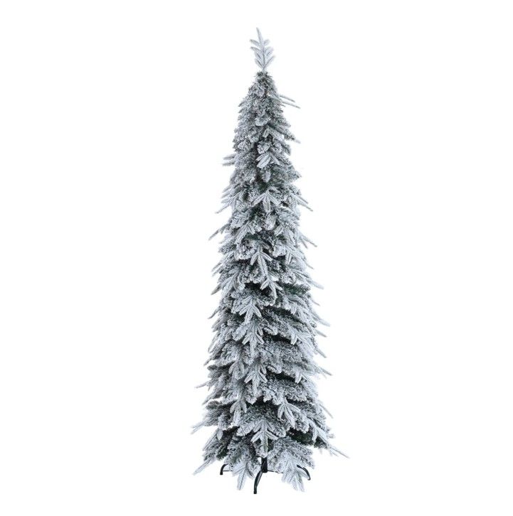 NEW - LuxenHome 6.8' Pencil Slim Artificial Snow-Flocked Christmas Tree (No Lights)