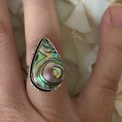 925 Sterling Silver Abalone Shell Ring 6
