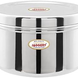JAGGERY Steel Container Heavy Gauge Stainless, Storage Box, Deep Betha Dabba, Grocery Canister, Multipurpose Dibba (Capacity- 3500ml, 1pc)-BRWH-B09NSX