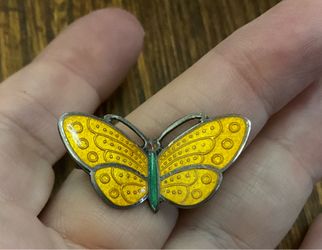 Aksel Holmsen Norway yellow enamel, Sterling silver butterfly brooch