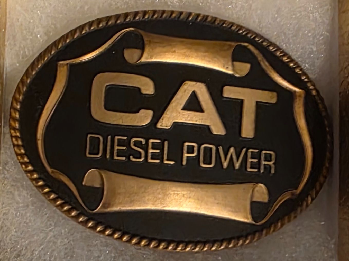 Vintage 1986 Metal Belt Buckle, Cat Diesel Power, Construction, Nice Western Style Design, 3 1/2" x 2 1/2", Heavy Duty, Quality, Thick Metal, For Belt