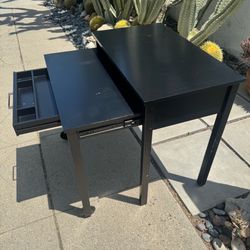 Solid Wood Computer Work Desk Wheels Black Drawer (Silver Lake)