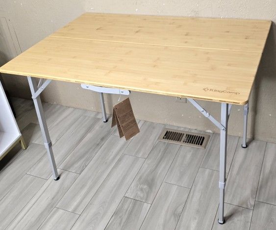 KingCamp Bamboo Folding Table Portable Camping Table Adjustable Height Camp Table 2-Folds for Travel, Picnic, Beach, Outdoor and Indoor, 4-6 People