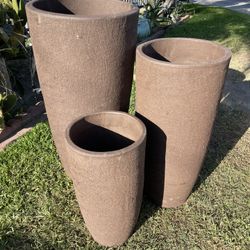 Brown Ceramic Pots-Tall Round Ceramic Planter($345 set of 3)