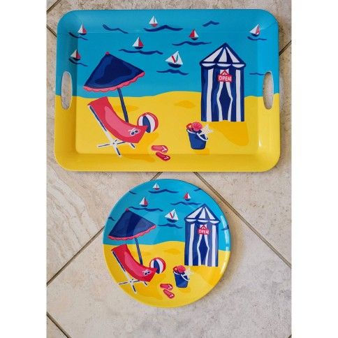 Large Beach Theme Party Serving Tray & Plate - 2pc Set