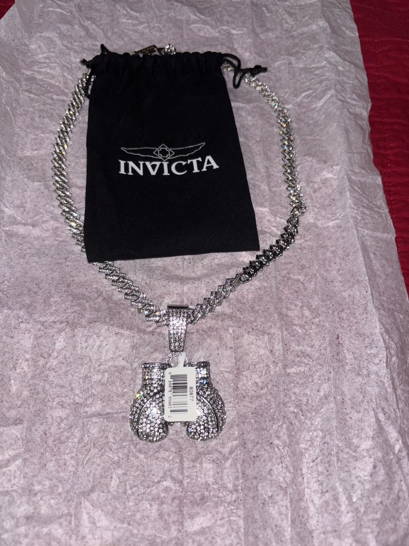 Invicta Elements TKO Iced Out Pendant & Chain, Silver 80877 Bling See Pictures