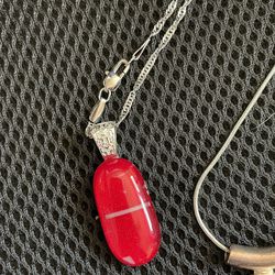 Pendant Red Glass Stainless Steel Chain