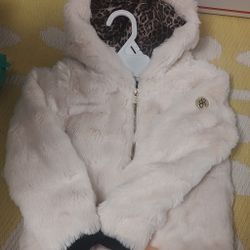 Girls size 4 Jessica Simpson fur Flux white coat
