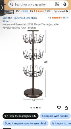 3-Tier Adjustable Revolving Shoe Rack – Bronze (New, No Box)