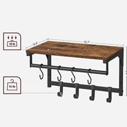 Laundry Room Shelf Wall Mounted, Coat Rack Shelf, With 8 Removable Hooks 