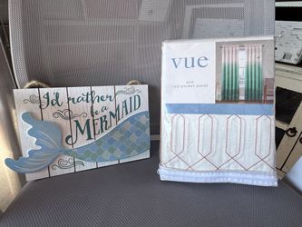 I'd Rather be a Mermaid sign & Vue - one rod pocket panel drape