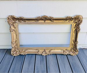 HUGE Vintage MCM gold Picture/art frame 36 1/2” X 21 1/2” or 3 feet 1/2” x 1 foot 9 1/2”  It stands out from the wall at 2“ deep.  ornate gold, raised