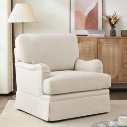 32 in. W Beige Fabric 360° Swivel Accent Chair Modern Upholstered Armchair Metal Base Barrel Sofa Chair